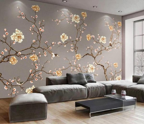 

wallpapers customized 3d mural wallpaper hand-painted flowers and birds art high-end tv background wall decoration murals