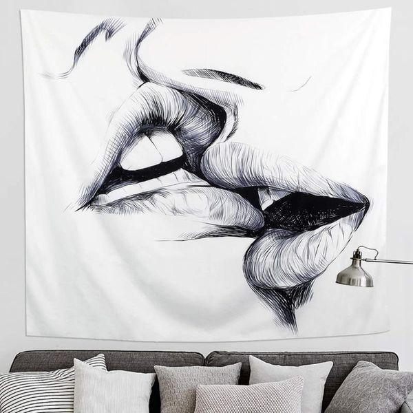 

tapestries kissing lovers tapestry wall hanging abstract sketch art romantic men or women