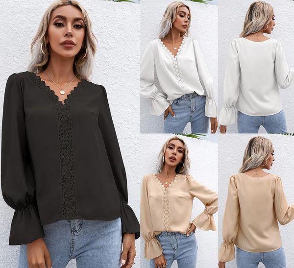 

women's blouses & shirts autumn style v-neck hollow long-sleeved shirt women, White