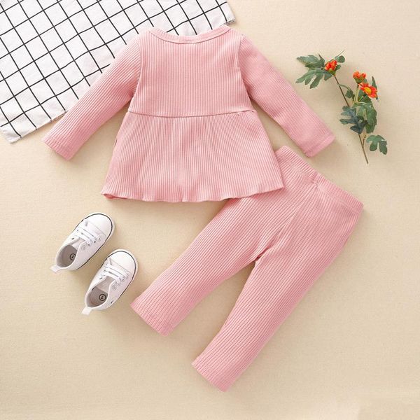 

clothing sets 2021 toddler baby girl clothes set ruffle long sleeve solid knit frills pants outfits pajamas roupa infantil menina, White