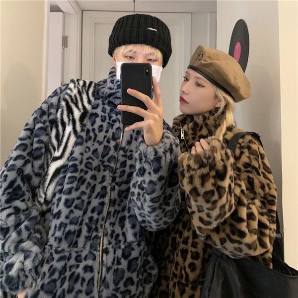 

2021 new winter thickened leopard jacket men's warmth fashion casual stand-up collar men loose korean clothes couple short coat 02tr, Black