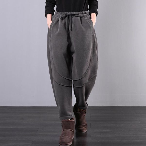 

women's pants & capris winter women retro elastic waist drawstring fleece warm trousers 2021 ladies large size loose casual all-match, Black;white