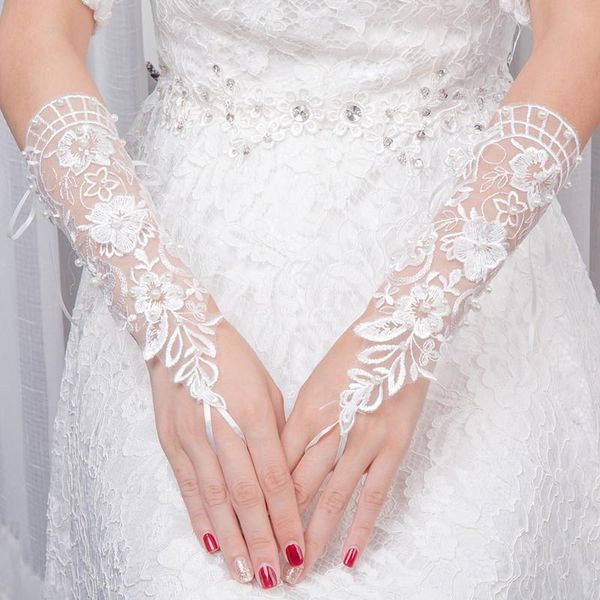 

bridal gloves wedding fingerless for bride length whiteivory lace appliqued accessories, White