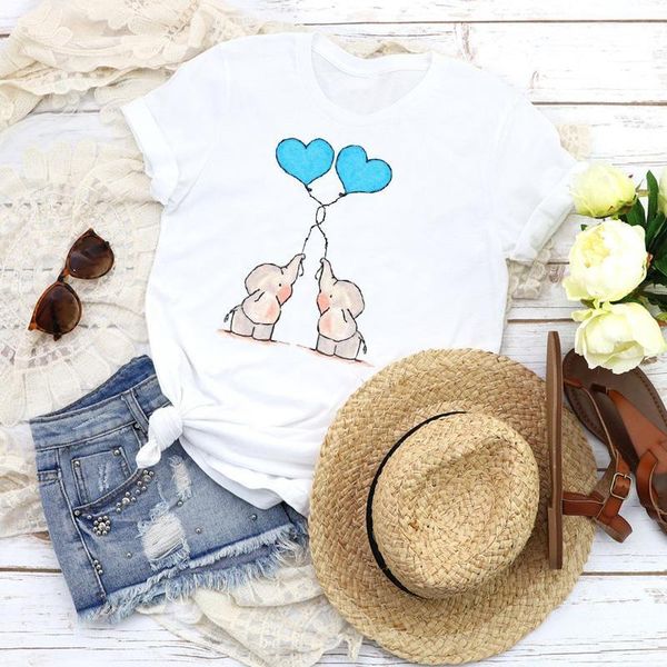 

women graphic 90s sweet valentine love animal cartoon fashion tees clothing female print t shirt shirt womens t-shirt, White