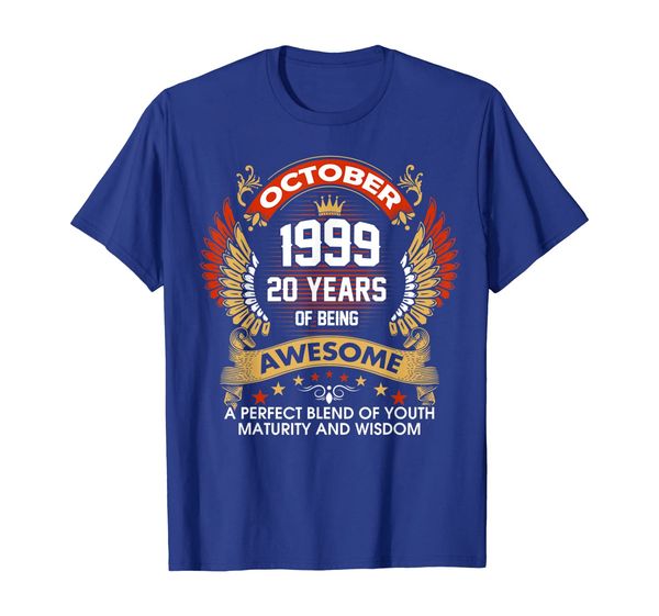 

Made In OCTOBER 1999 20 Years Of Being Awesome T-Shirt, White;black