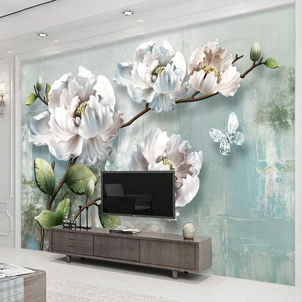 

wallpapers custom size 3d stereoscopic embossed flower po mural wallpaper waterproof living room bedroom tv background wall home decor