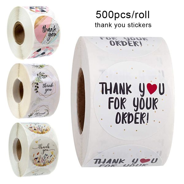 

5Pieces/Lot 500pcs/roll Thank You Stickers Handmade Sticker Circle Stationery Thank You for Your Order Seal Labels Thank You Sticker