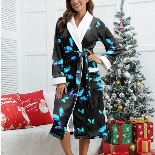 

women's sleepwear 2021 christmas autumn/winter fashion flap neck stand up collar printed waistband long nightgown sleepshirts party, Black;red