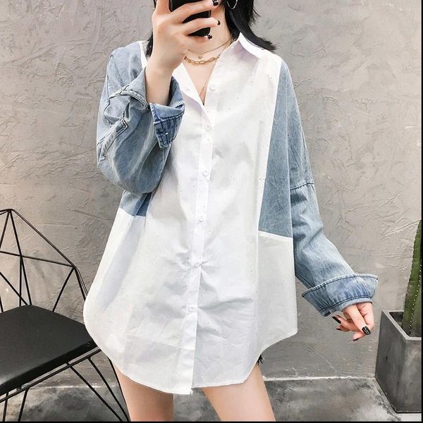 

[ewq] blouses female fashion casual women clothing denim autumn new women shirts coats wild cotton pluz blusas 16q517, White