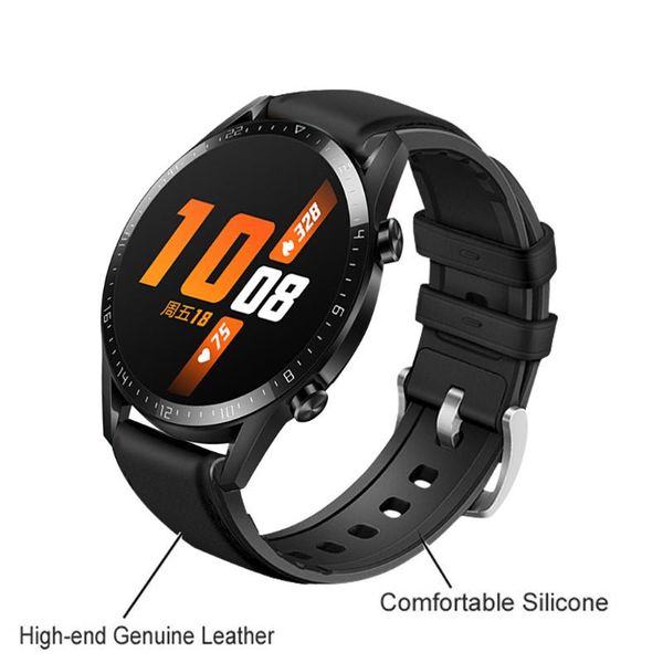 

watch bands replacement leather +silicone band wrist strap for huawei gt2 46mm bracelet watchwrist belt 2 colors 19nov08, Black;brown