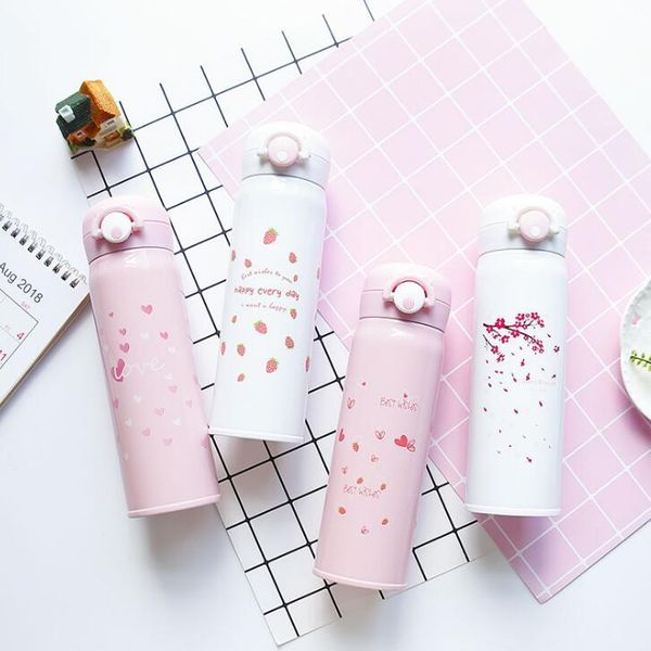 

water bottles techome fashion pink thermoses brief flower stainless steel thermal cup portable female student outdoor vacuum flasks