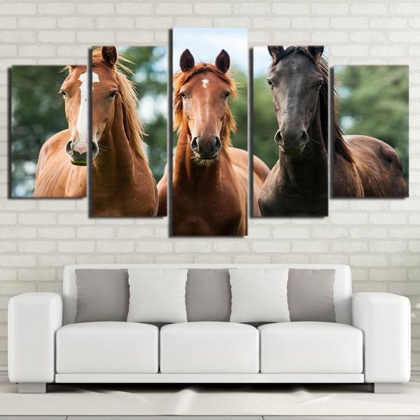 

paintings canvas painting living room wall art 5 pieces black and brown horse race pictures prints running poster home decor modular frame