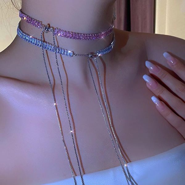 

chokers design fashion jewelry luxury shiny full crystal zircon necklace women wedding delivery clavicle look adjustment, Golden;silver