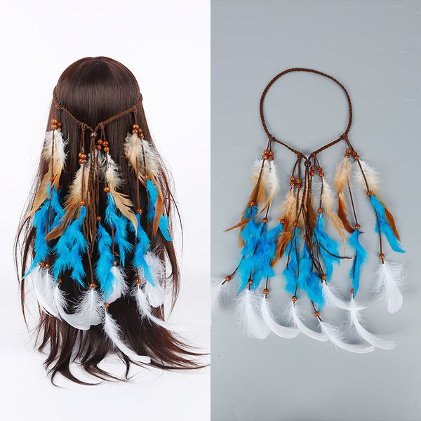 

souvenirs pendant national style feather hair belt peacock indian hand woven headdress
