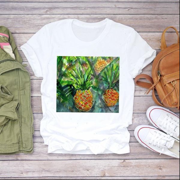 

women watercolor sweet pineapple short sleeve 90s lady print t shirts t shirt ladies womens graphic female tee t shirt, White