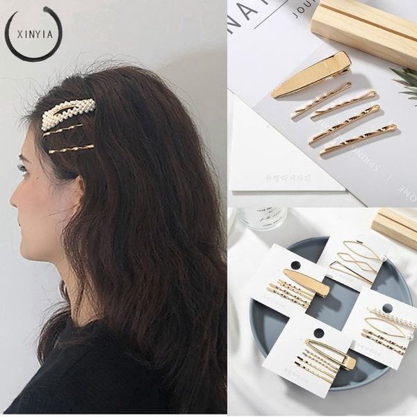 

hair clips & barrettes set metal minimalist pearl hairclips clip, Golden;silver