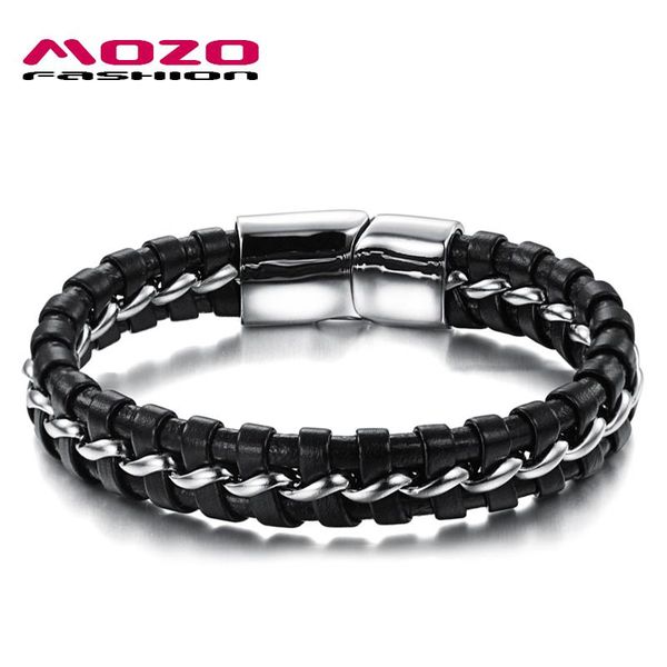 

charm bracelets mozo fashion brand man jewelry leather rope chain stainless steel magnetic buckle wristbands pulseras, Golden;silver
