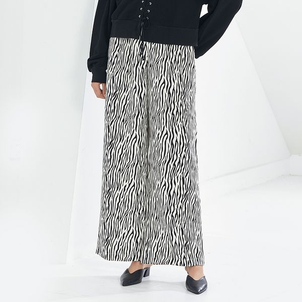 

zebra print straight trouser for women high waist wide leg hit color pants female autumn fashion new clothing style, Black;white