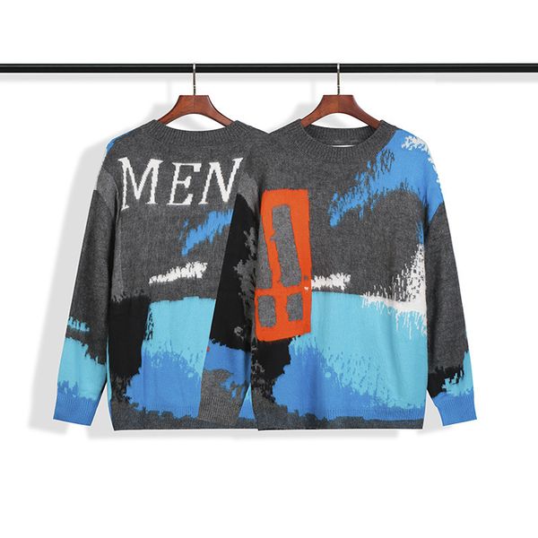 

correct version of ow mahai wool tie dyed pullover crew neck sweater for men and women, Black