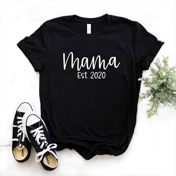 

mama est. letters print women t shirt short sleeve o neck loose ladies causal tee, White