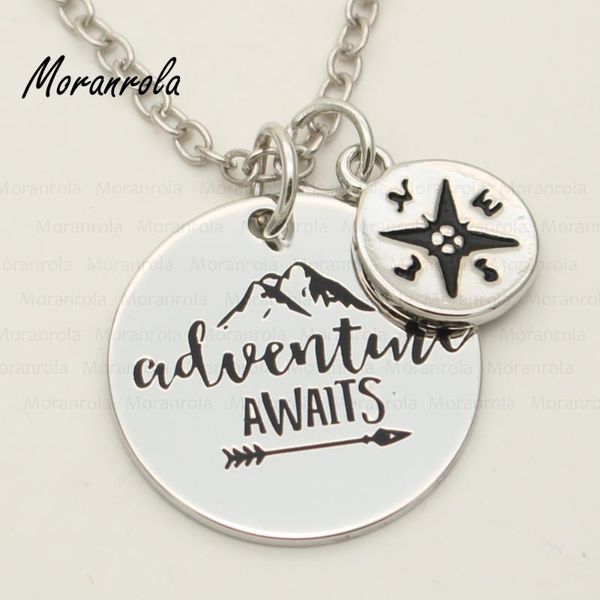 

pendant necklaces arrive "adventure awaits "necklace &keychain charm graduation gift inspirational jewelry compass, Silver