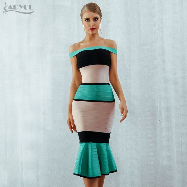 

adyce 2021 new summer green bandage dress women slash ne short sleeve off shoulder club celebrity evening party dress, Black;gray
