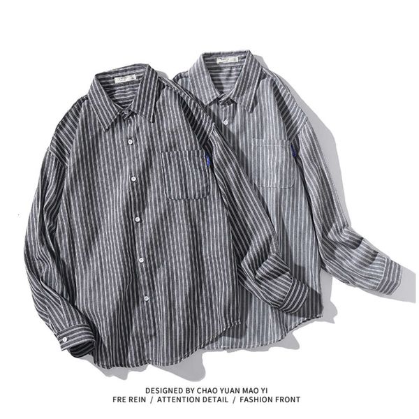 

2019 autumn new youth thin coat art stripe long sleeve shirt for men, Tan;black
