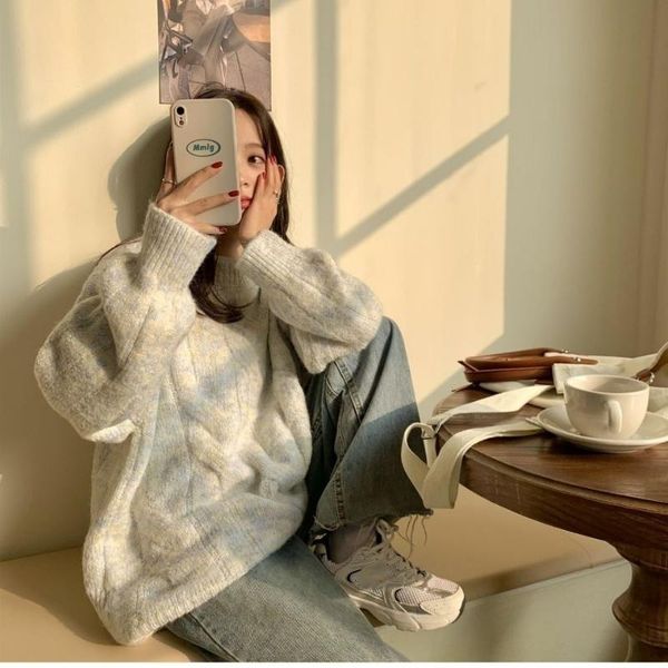 

women's sweaters sweater thickened pullover knitting korean style blouse autumn and winter loose gentle sweet lazy women, White;black