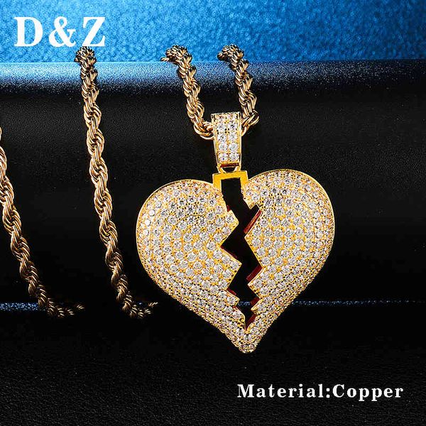 

d&z bling iced out micro paved cz broken love heart necklaces pendants for men women fashion hip hop jewelry x0509, Black