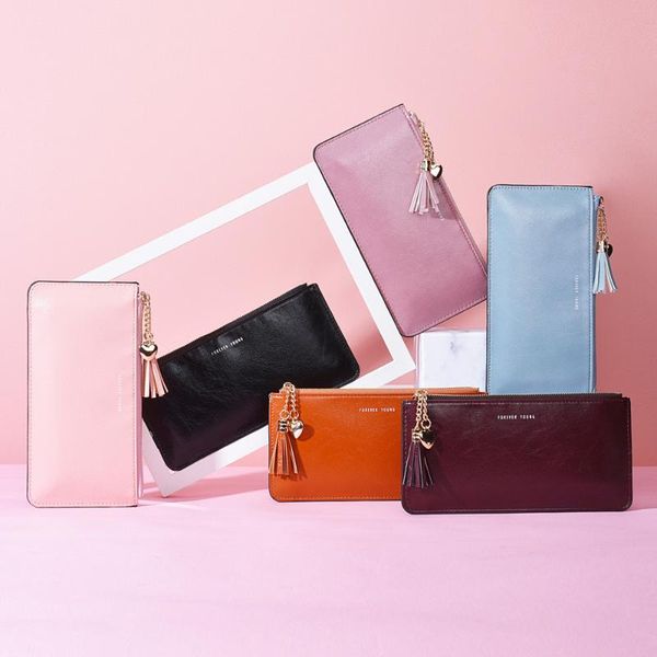 

wallets long wallet women purses tassel fashion coin purse card holder female clutch money bag pu leather, Red;black