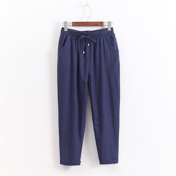 

plus size 5xl women ol cotton linen high waist harem pants bow tie drawstring elastic waist pockets casual trousers pantalones t200319, Black;white