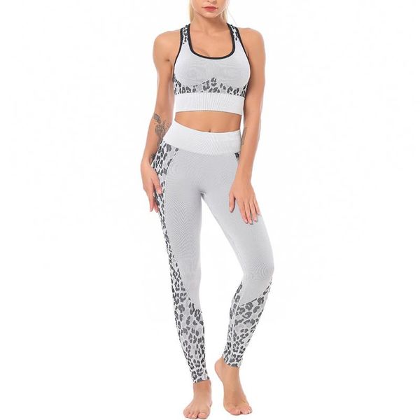 

seamless knitted leopard pattern bra set moisture wicking yoga set pants running sports underwear women's gym clothes05, White;red