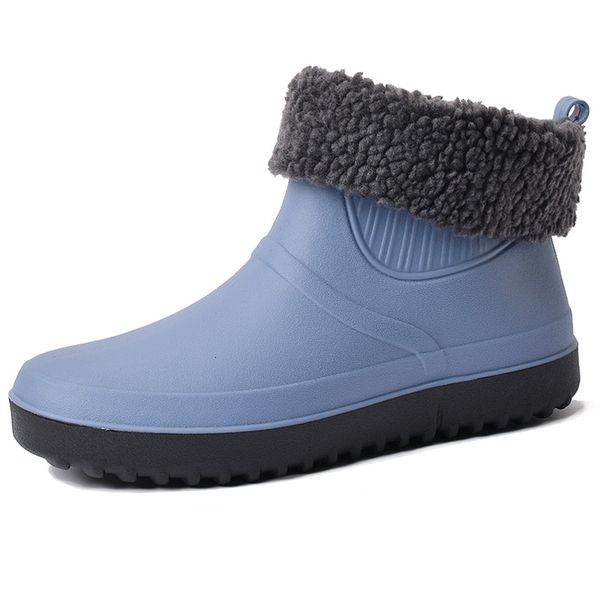 

winter add fur keep warm waterproof safety slip on resistant kitchen non-slip boots men's ankle rain shoes size 39-44, Black