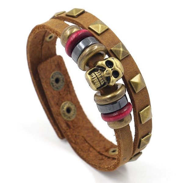 

charm bracelets 2021 skull rivet leather bracelet men's jewelry, Golden;silver