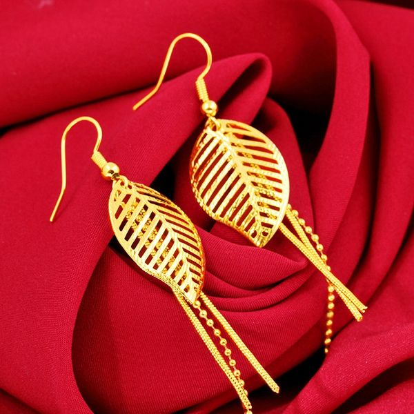 

unique hollow leaf tassel dangle earring 18k gold filled charm women jewelry gift pretty lady accessories, Silver