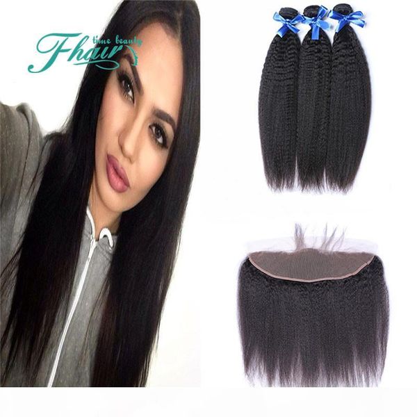 

2016 brazilian yaki straight with frontals 4pcs lot italian coarse yaki 13x4 lace frontal closure with weave 3 bundles, Black