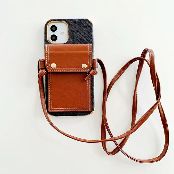 Casos de telefone de designer de luxo para iPhone 13 Pro Max I 12 11 xs xr x 8 7 mais moda carteira de couro titular de cartão de bolso bolsa de ombro de bolsa de ombro feminina capa de celular