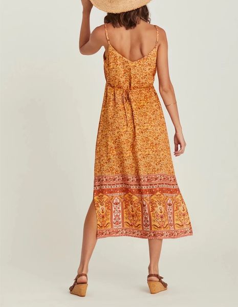 

2021 Bohemian V neck Floral print BOHO Dress Summer Holiday Woman Side Slit Spaghetti Strap Dresses Beach Sling Vestidos orange, Red