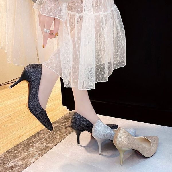 

luxury dress shoes high heels 2021 early spring korean pointed shallow mouth thin heel fashion women's sho, Black