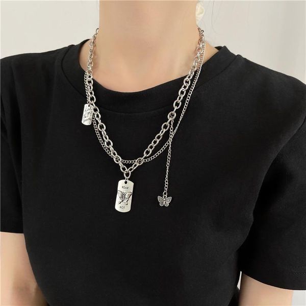 

chains double layers butterfly necklace high chunky statement, Silver