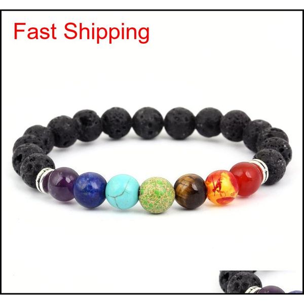 

black lava volcanic stone 7 chakra bracelet,natural stone yoga bracelet,healing reiki prayer balance buddh jllray otsweet