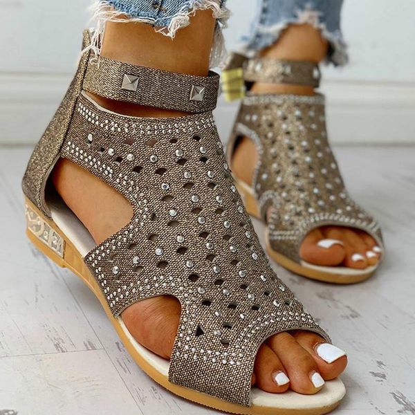

summer women's sandals crystal fish mouth ladies wedges sandals hollow roma fashion casual bordered bling footwear women shoes, Black