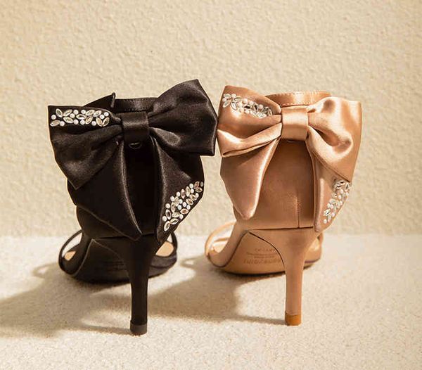 

dress shoes sweet pink open-toe sandals 2021 summer model with high heels all-match stiletto fairy shoes zt4y, Black