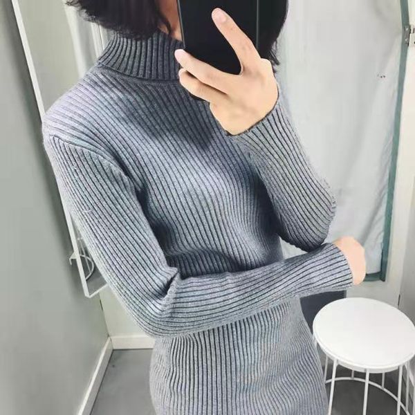 

autumn new womens mini dress fashion turtleneck pullover tight wrap skirt thick warm knitted bodycon vestidos female, Black;gray
