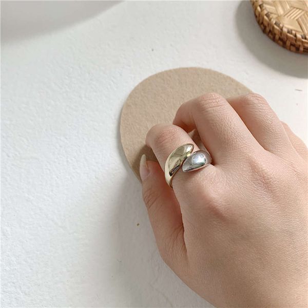 

hbp korean simple fashion water drop smooth opening adjustable cross two color stitching index finger ring female, Silver