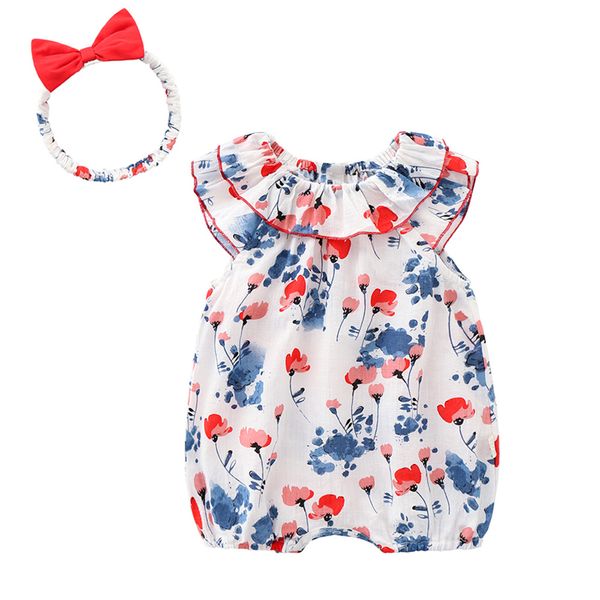 

summer flower pattern baby jumpsuit cute suit baby girl romper, Blue