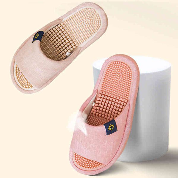 

slippers foot acupoint massage couple non-slip walk summer sandals home bedroom shoes women linen cotton flip flops oiz0, Black
