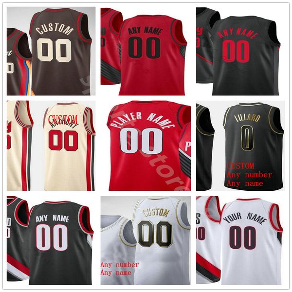 

custom printed damian 0 lillard cj 3 mccollum jusuf 27 nurkic carmelo 00 anthony 33 covington men woman kids blazers jerseys, Black