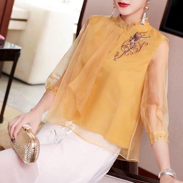

women's blouses & shirts retro, republic of china tang suit jacket, summer loose tea art, classical chinese hanfu clothing polyester, White