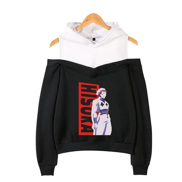 

women's hoodies & sweatshirts fashion anime x hisoka off shoulder women long sleeve hooded sweatshirt hiphop streetwear clothes, Black